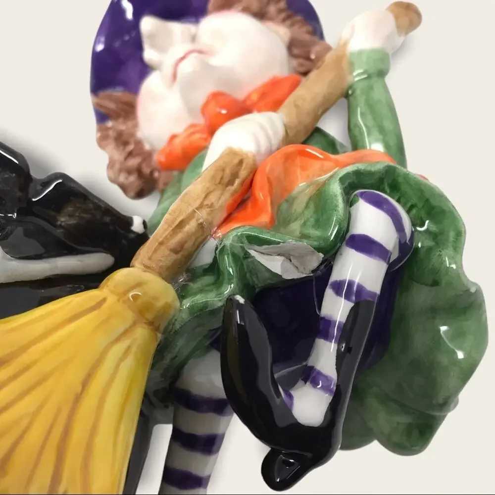 Halloween Ceramic Witch with Cauldron For Candle High Gloss Glaze